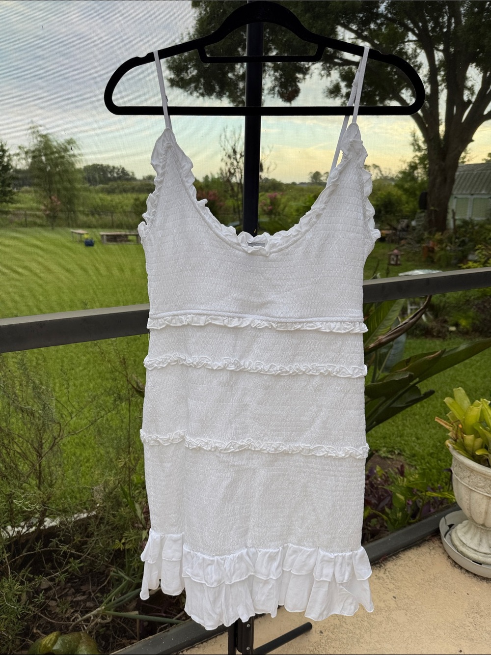 Revamped form fitting White Ruffled Spaghetti-Strap Swim Coverup